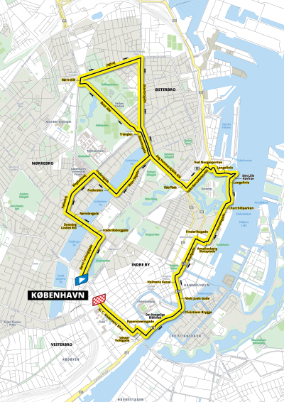 Kort over ruten til 1. etape i København